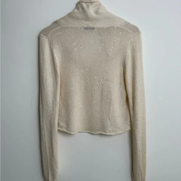 $2.2k Brunello Cucinelli Cream silk Sequin knit cardigan Italy lightweight shawl